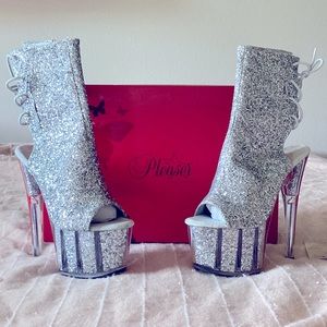 Pleaser Adore Silver Glitter Boots